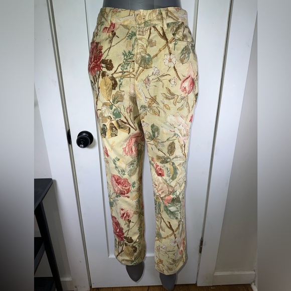 VINTAGE 100% Linen Lauren Ralph Lauren Floral Print Women's Pants - Picture 1 of 12